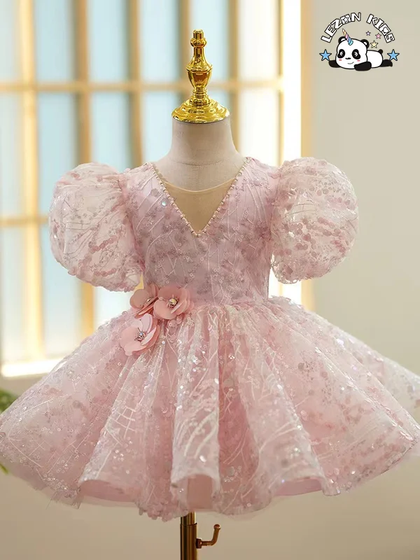 LEZONKIDS - Vestido de Princesa para Festa de Aniversário Personalizável, Vestido de Banquete de Casamento, Vestido de Tutu com Lantejoulas de Pérola para Festa